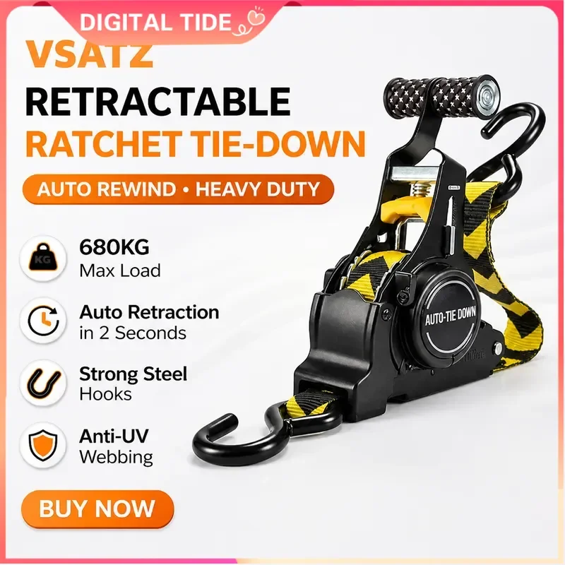 Automatic Retractable Ratchet Strap 680KG 330CM Heavy Duty Cargo Truck Motorcycle Transport Travel Quick Release Tie Down