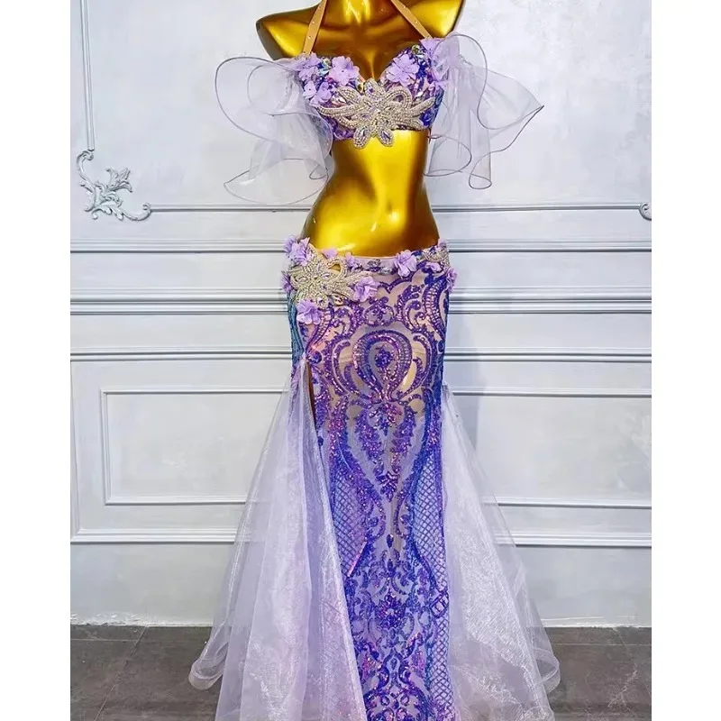 Customized Belly Dance Clothing Performance Dress Female 2025 New Set Eastern Dance Costumes Practice Dress Set Blue Bra Skirt
