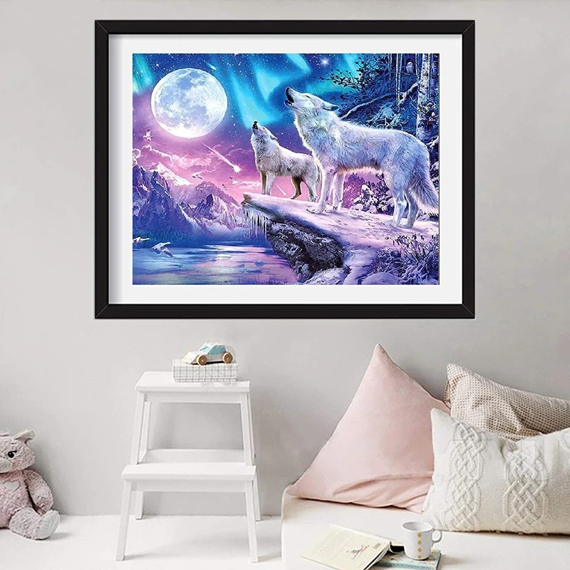 Diamond Painting Volledige Cirkel Diamond Kit Strass Foto Kunst Ambacht Thuis Deur Decoratie (Wolf)