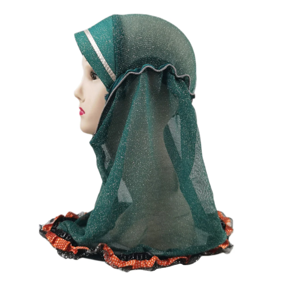 

Beautiful Small Girl Muslim Amira Hijab Lace Fit 2-6 years old Kids Pull On Islamic Scarf Head Wrap Headscarf Headbands Ramadan