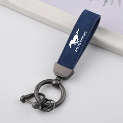 For Ford Mustang GT 2020 2019 2018 2017 2016 SHELBY High-quality Car Pendant Suede Leather Keychain Horseshoe Buckle Key Ring