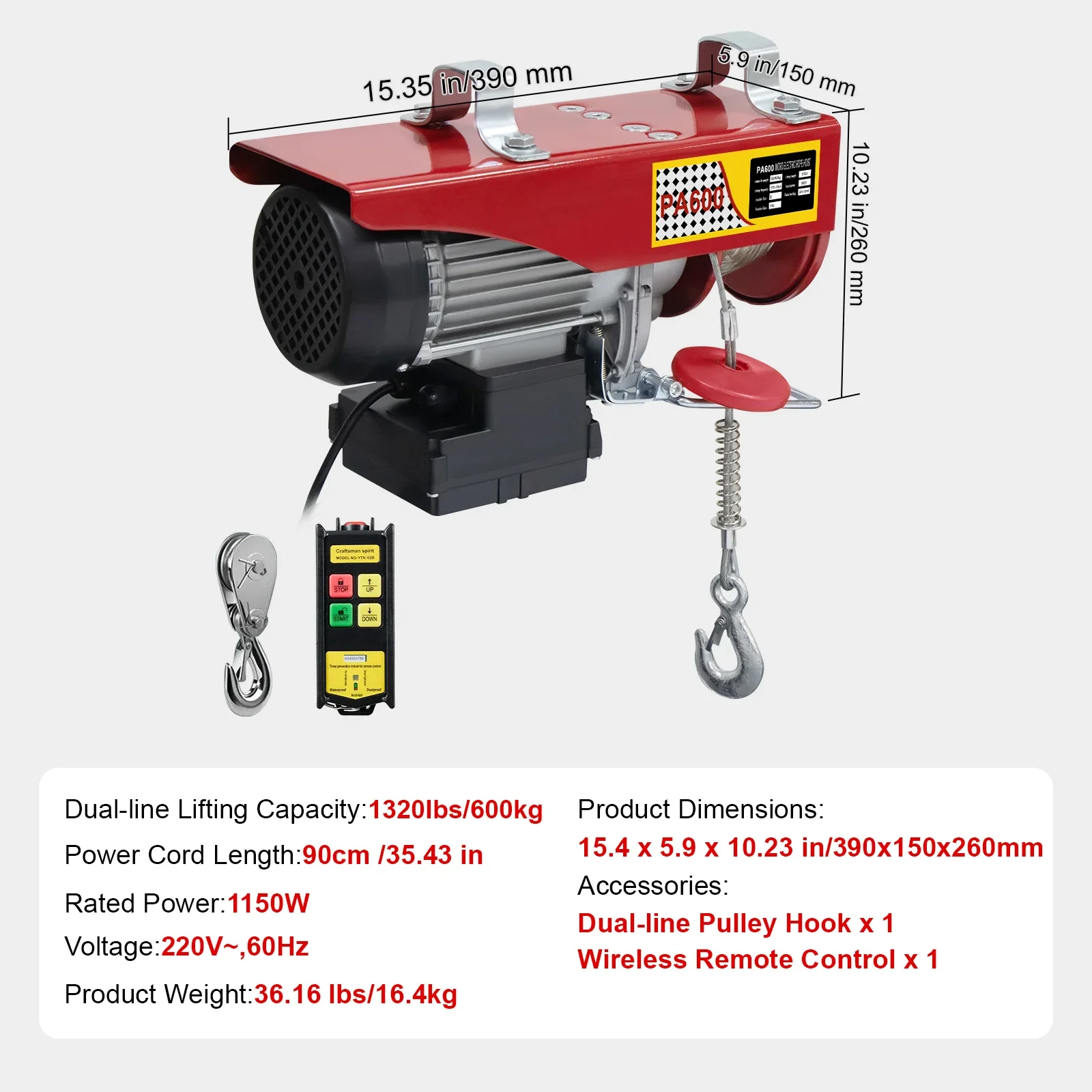 Image of SIHAO Elektrische Hebewinde 440LBS-2200LBS Fernbedienung Hebekran Kabel Hebewinde für Boot Auto Garage Aufzug