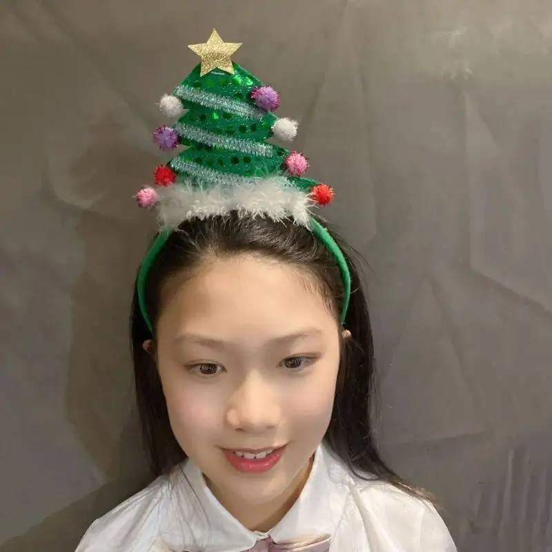 

49MF Christmas Tree Headband Christmas HairHoop sequin Christmas Headband New Year