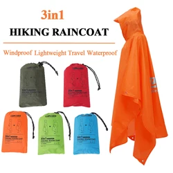 3 In 1 Waterproof Raincoat Lightweight Outdoor Hiking Rain Poncho Rain Jacket Cover Sun Shelter Camping Hiking Cycling Climbing