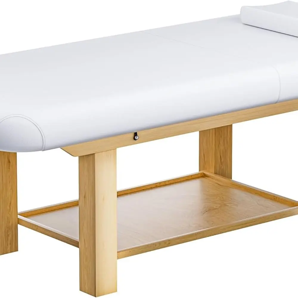 

Memory Foam Massage Table with Adjustable Height, Facial Treatment Bed for Estheticians, PU Leather, Wood/White, 75L x 28W x 25H