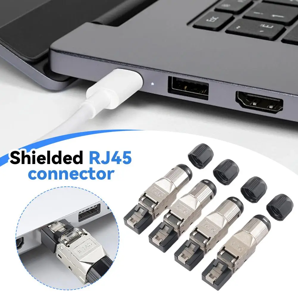 Shielded CAT6A CAT7 CAT8 RJ45 Connector 40Gbps 2000MHz Industrial Grade Tool-Free Crystal Head for Ethernet Cable