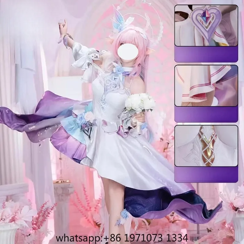 Cyrene Cosplay Honkai: Star Rail Cyrene Mem New Form White Pink Lolita Dress Wig Headpieces  Accessories Set for Comic Con Party