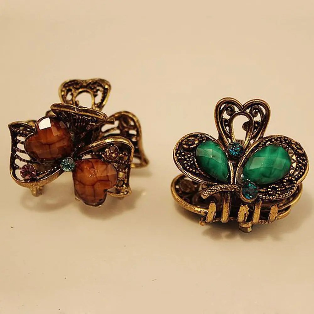 Random Color Fashion Vintage Gifts Claw Barrette Butterfly Crown Mini Hair Clip Resin Hairpins