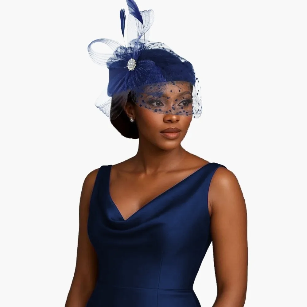 Vintage Elegant Feather Mesh Fascinator Hat Polka Dot Veil Elegant Style Bridal Beret Polyester Ready to Wear Head Wrap Wedding