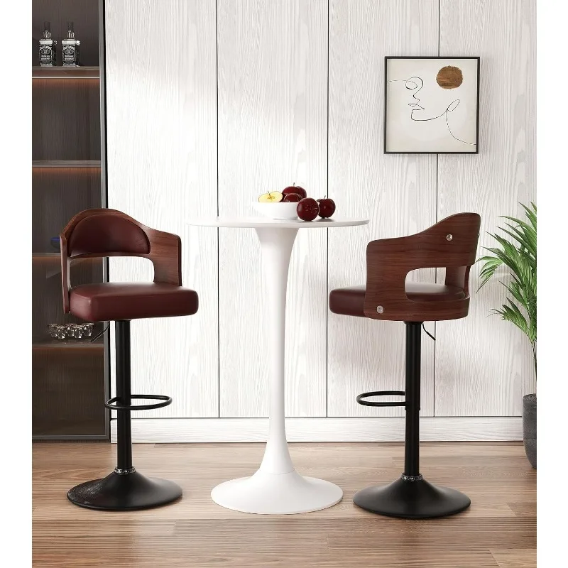 Bar Stools Set of 2 Seat Adjustable Height 24.5-33.5IN, Wooden Barstools PU Leather Upholstered Bar Chairs with Back & Footrest