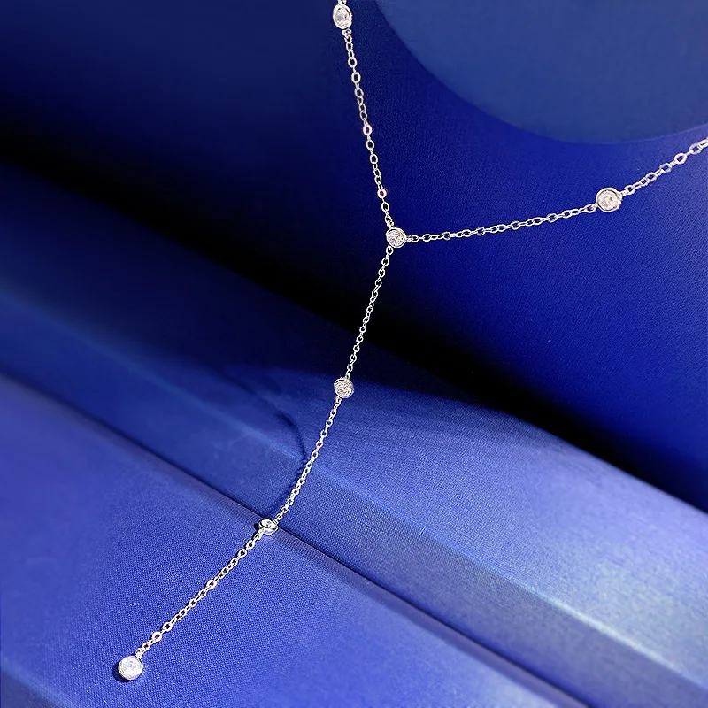 

New Women's Popular Jewelry Silver Necklace European and American Style Fashion Neckchain 20 Cents Round Diamond 925 Pendant 40+