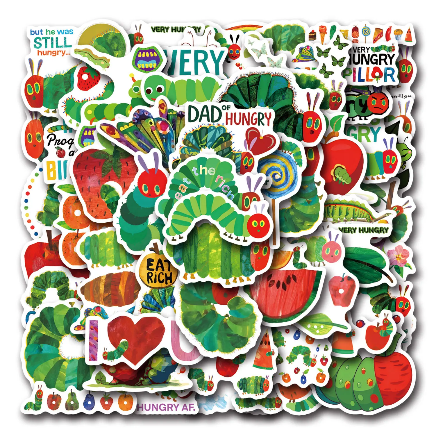 55 Stück Die Sehr Hungrige Raupe Aufkleber, wasserdichte Vinyl-Sticker für Wasserflaschen, Laptops, Skateboards, Kinderparty-Geschenke