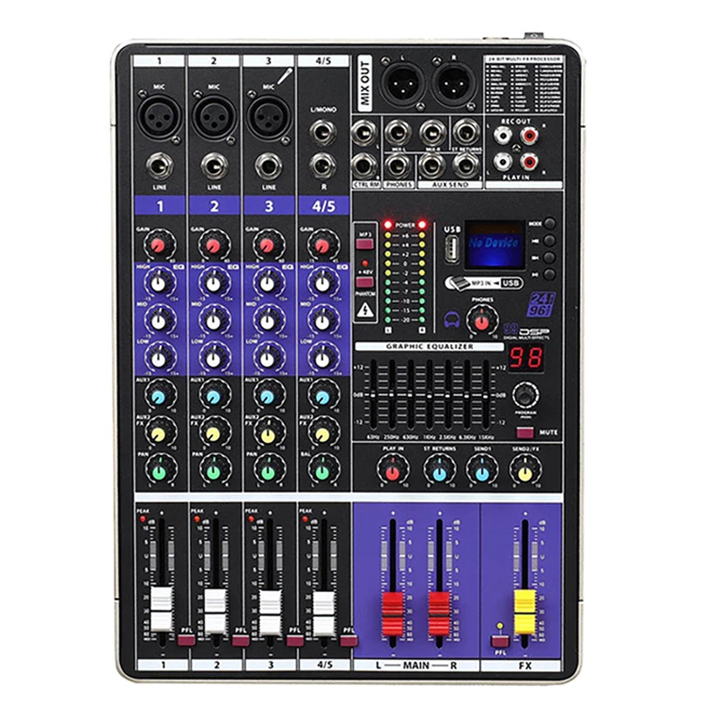 

Pro 4 Channel Sound Mixer 99 Effect Audio Mixing Console Bluetooth USB Record Computer MP3 48V Phantom Power Sound Card Mixer