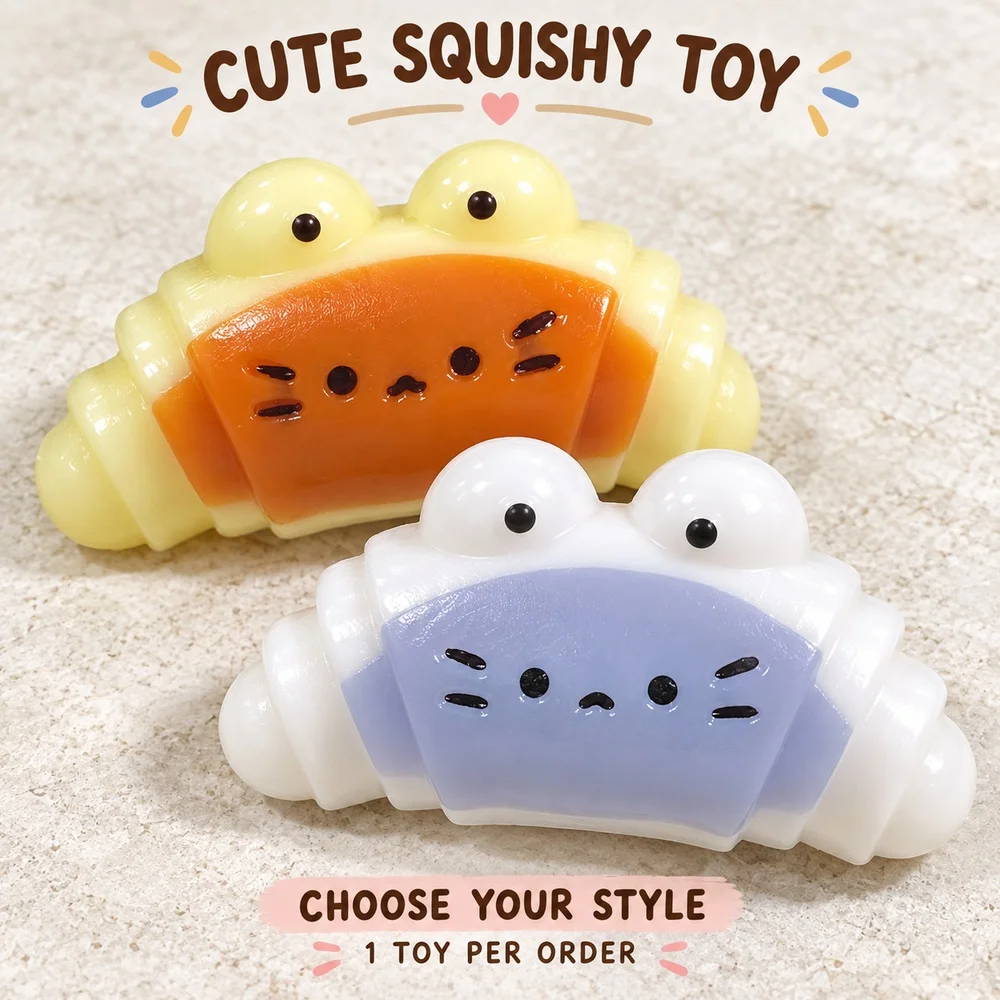 Cat Croissant Squishy Squeeze Toy TPR Soft Fidget with Cute Rounded Shape for Adults Teens Desk Companion Gift Single Piece