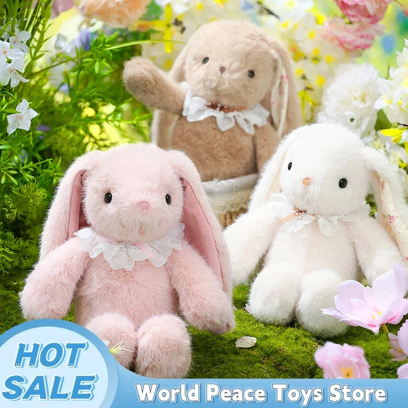 

Aoger Kawaii Lop Eared Rabbit Plush Doll Toys Cartoon Cute Long Ear Bunny Pillow With Lace Collar Plush Doll Girls Birthday Gift