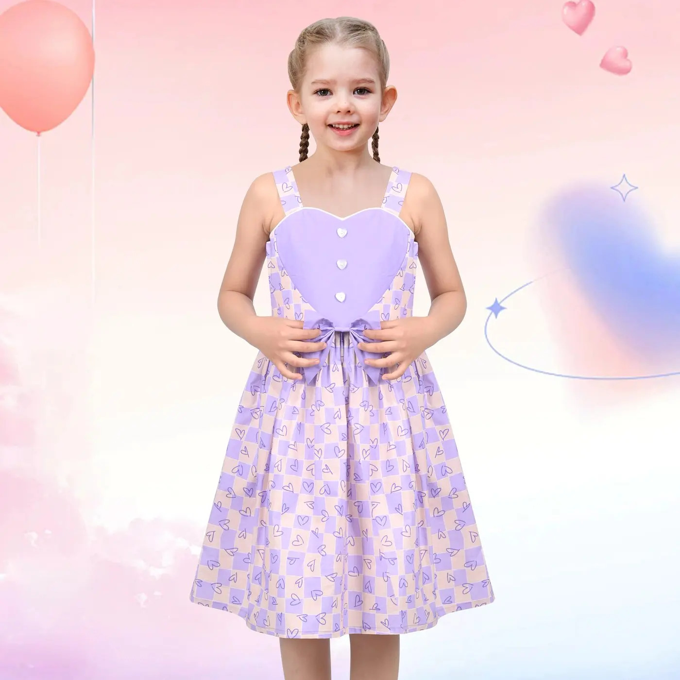 Girls Dress Mauve Plaid Love Heart Playful Holiday Party Casual Sundress