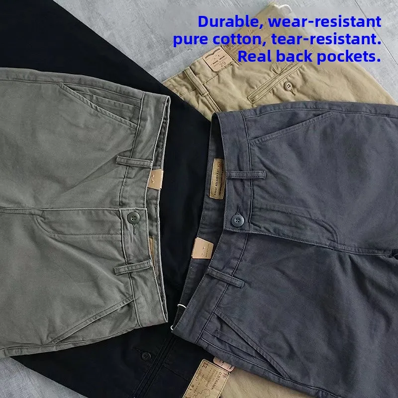 Mens Casual Workwear Trousers Wear Resistant Straight Legged Long Pants Spring Autumn Youthful Vitality Style Cotton 100%