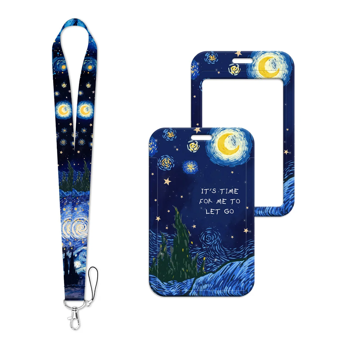 Blue Starry Sky Lanyard Neck Strap Keychain Romantic ID Card Cover Badge Holder Mobile Phone Hang Rope Keyring Accessories Gifts