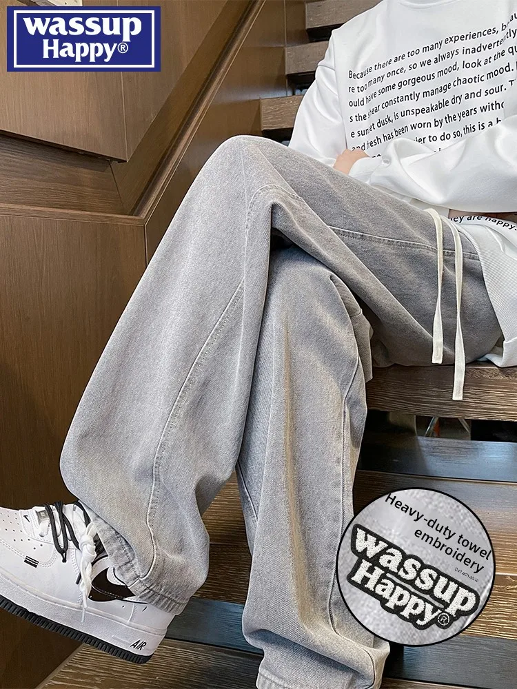 Wassup heureux américain rétro hommes jean décontracté ample jambe droite printemps automne nouveau Sle confortable coton Polyester mélange