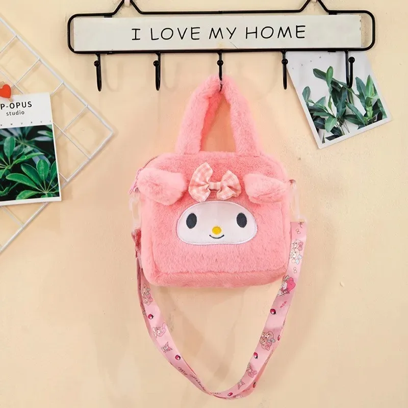 Hello Kitty Sanrio Plush Bag Kuromi Melody Cartoon Anime Portable Handbag Crossbody Cosmetic Kawaii Storage Bag Women Girls Gift