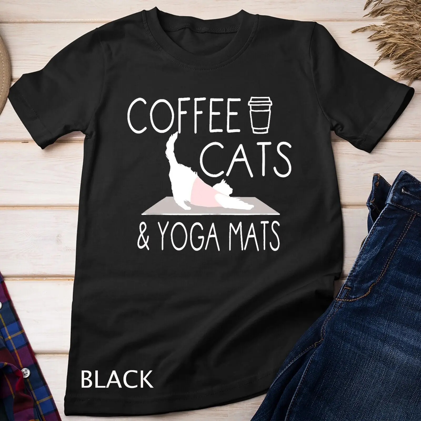 Coffee, Cats & Yoga Mats - Funny Gifts for Yoga Instructor Unisex T-shirt