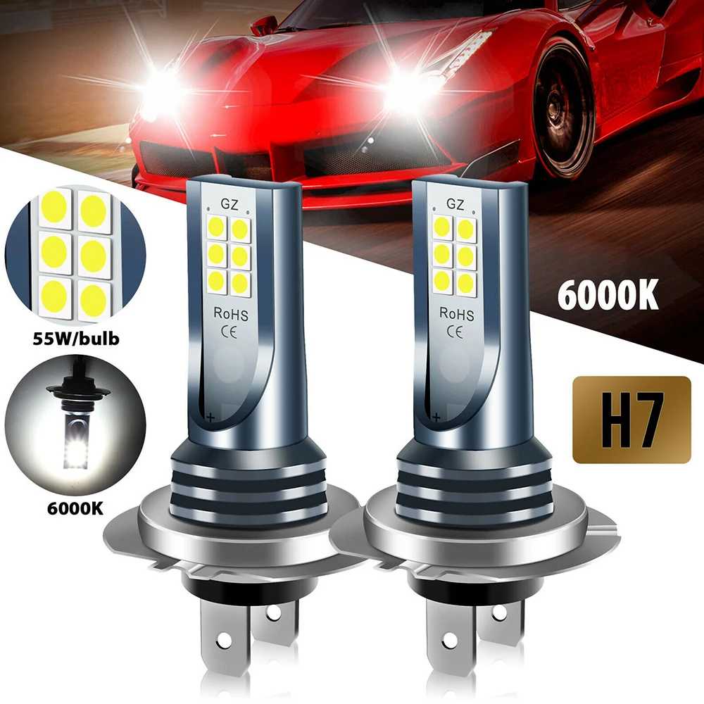 

2pcs H7 LED Headlight Bulb Kit Waterproof Car Fog Light High Low Beam 110W 30000LM Super Bright 6000K White LED Light for Car
