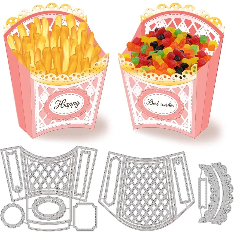 3 Stücke 3D Französisch Braten Box Muster Kohlenstoffstahl Stanzformen Schablonen 3 Stile Metall Stanzformen Schablonen für DIY Scrapbooking