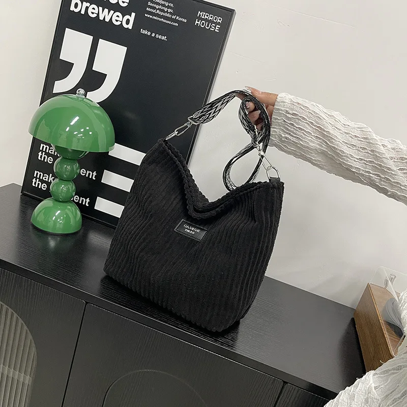 

Fashion Corduroy Tote Bags, Solid Color Shoulder Bag, Women's Casual Handbag For Commute Work