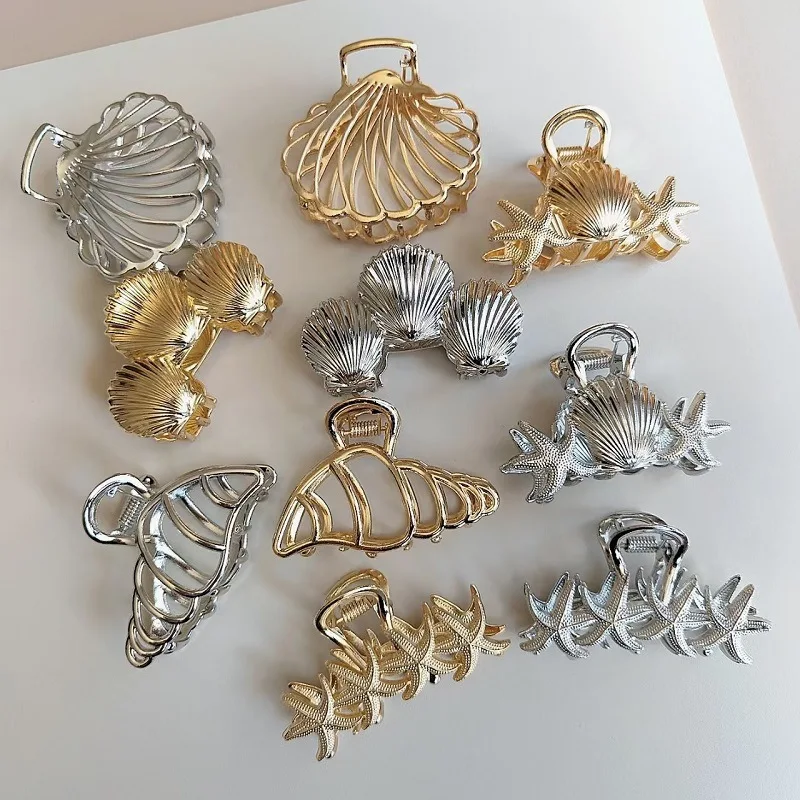 Hair Claw Starfish Shell Alloy Elegant Western Back Head Updo Half Up Lightweight Metallic Women Girls Daily Office Travel