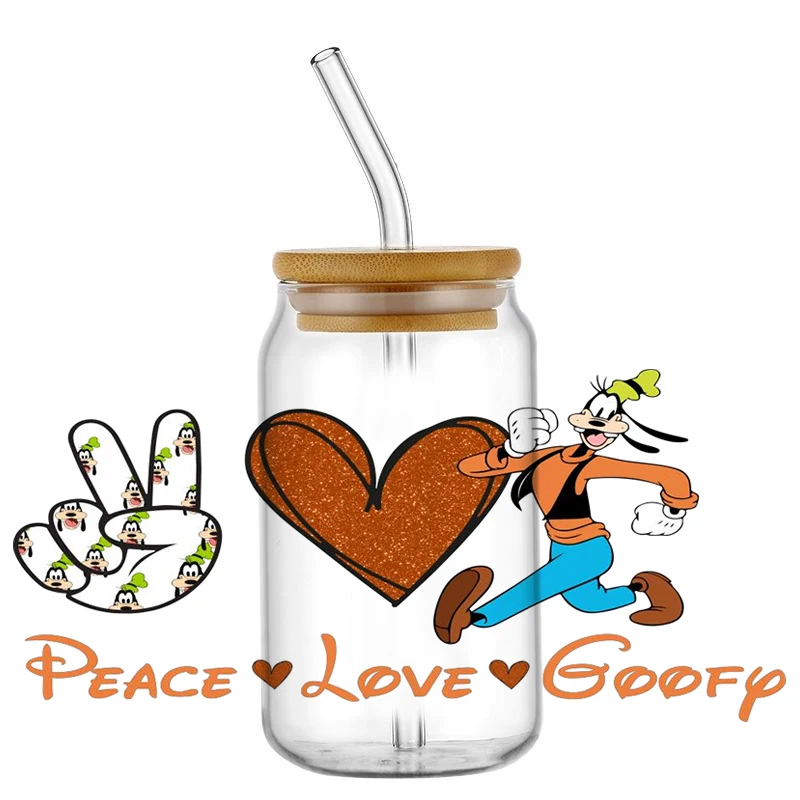 Peace and Love Cartoon Decal Washable 3D Mikey Transfer Sticker UV DTF Cup Wrap for 16oz Libbey Glasses DIY Cartoon Mug Sticker