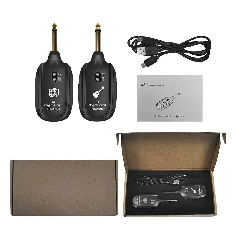 A8 Guitar Wireless System Transmitter Receiver Built-in Rechargeable Built- in Rechargeable wireless guitar transmitter