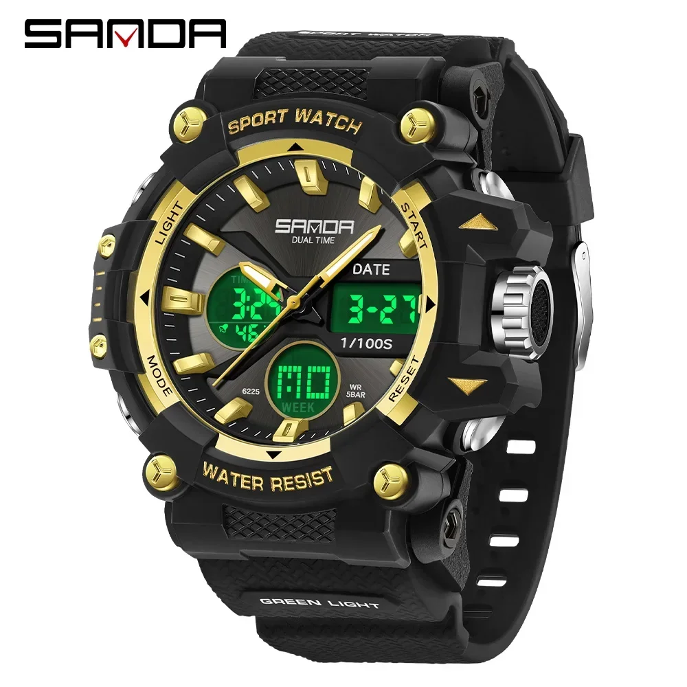 SANDA Men\'s Sports Watch for Men Women Quartz Digital Dual Display Watches Shock Water Resistant Camping GYM Wristwatch 10M6225