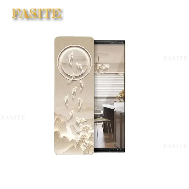 For Modern Light Luxury Entrance Decorative Painting Push Pull Full Length Mirror Mural Nine Fish Hidden Type Wall Art