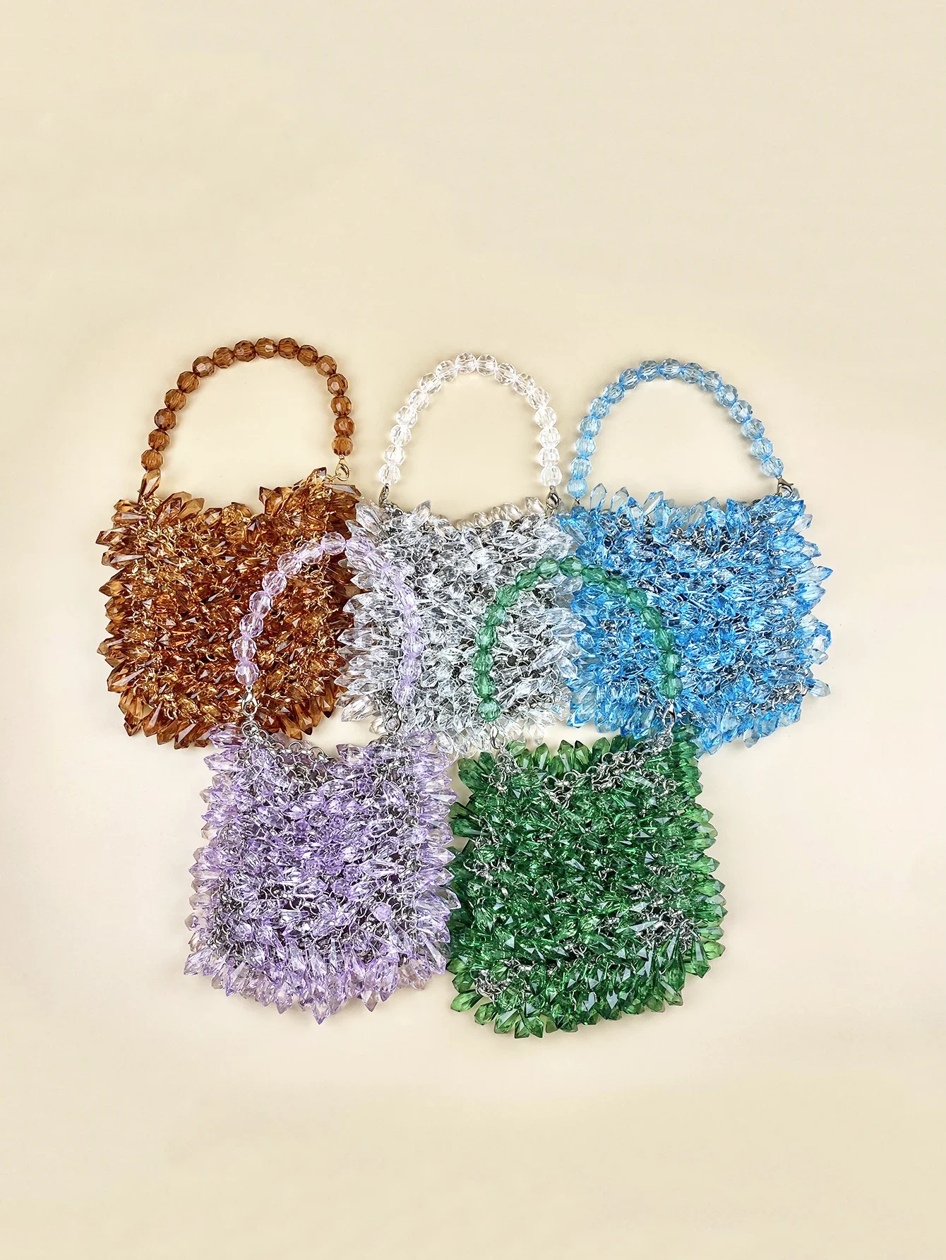 

2025 Luxury Acrylic Dinner Bag Small Handmade Solid Color Beads Women's Handheld Water Drop Bags Fashionable Elegant Handbags