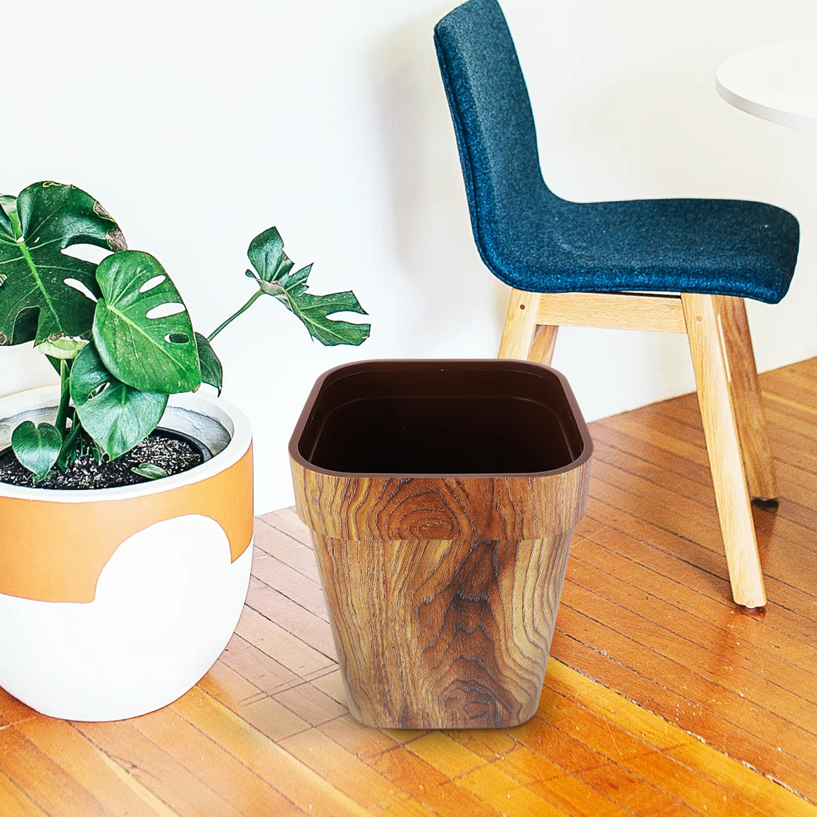 

Wood Grain Trash Can 13 Gallon Large Capacity Waste Bin Plastic Material Kitchen Bedroom Office Garbage Container Stylish Design