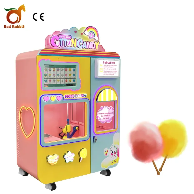 for Red Rabbit Automatic Marshmallow Vending Machine Commercial Candy Dental Floss Making Machine Flower Candy Cotton Machine