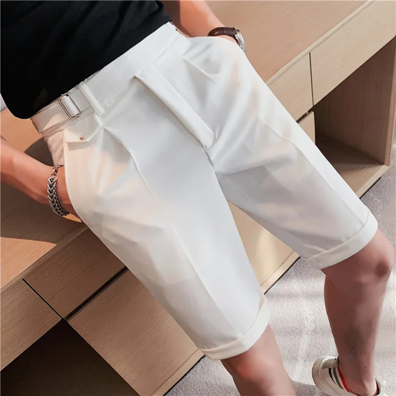 British style Summer Business Slim Fit Business Suit Shorts Men 2022 Simple Casual Short Pants Knee Length Formal Pants Homme