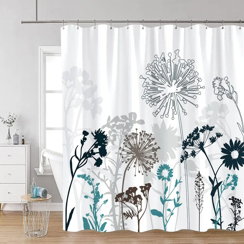 Vintage Black and White Floral Shower Curtain Botanical Watercolour Art Simple Polyester Fabric Shower Curtains Bathroom Decor