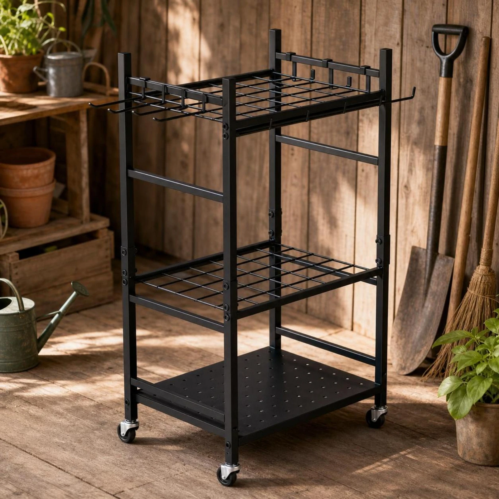 Garden Tool Organizer with Wheels Mobile Yard Tool Rack with Wheels Movable Sturdy for Gardeners, Garage
