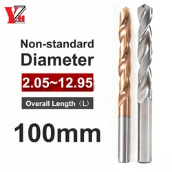 YZH Carbide Twist Drill Total Length 100mm Diameter 2.05-12.95 HRC50/55 CNC Straight Handle Drilling Hole For Metal Iron Steel