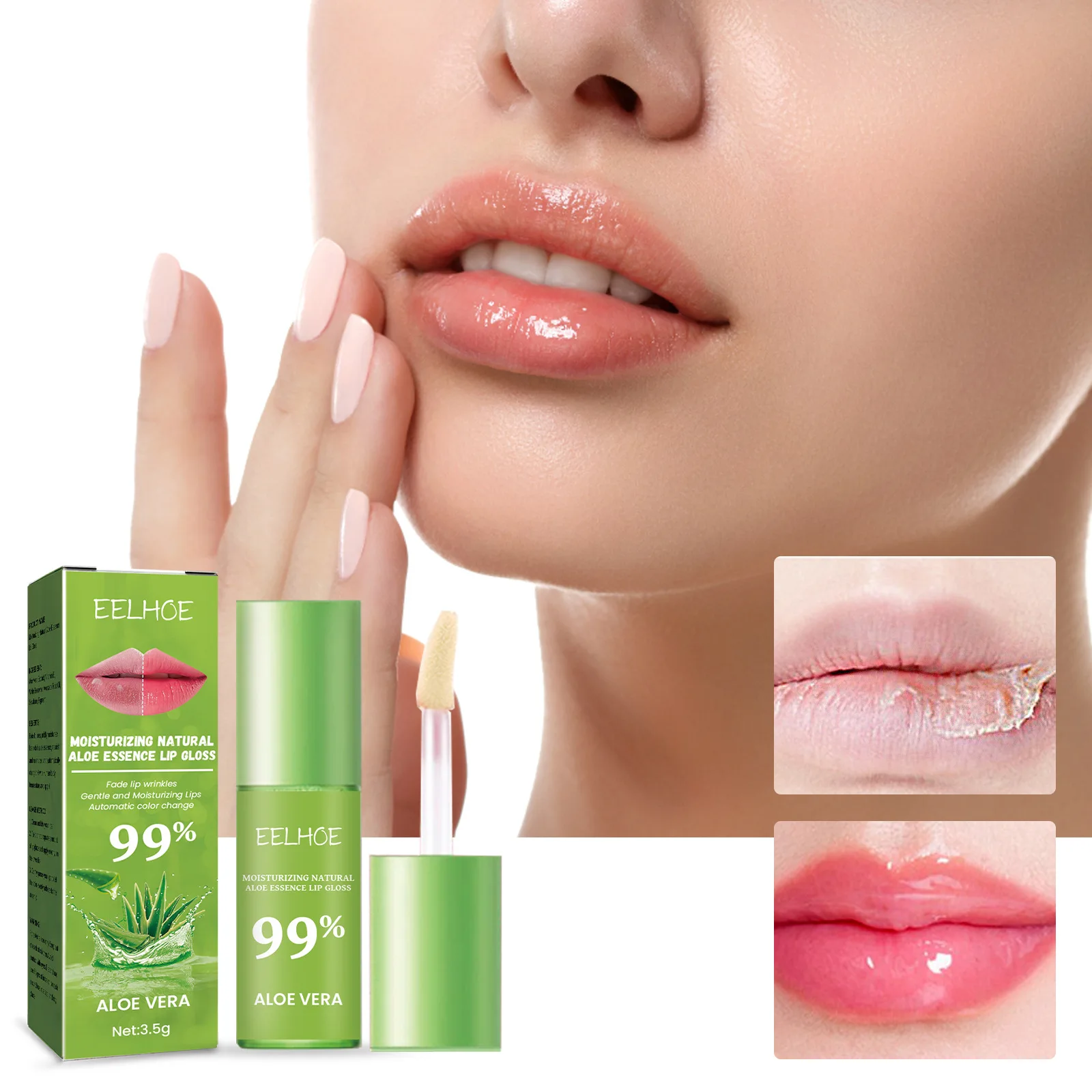 

Eelhoe Moisturizing Aloe Essence Lip Gloss Nourishing and Hydrating Repair Lip Dead Skin Water Light Glass Lip Gloss Essence
