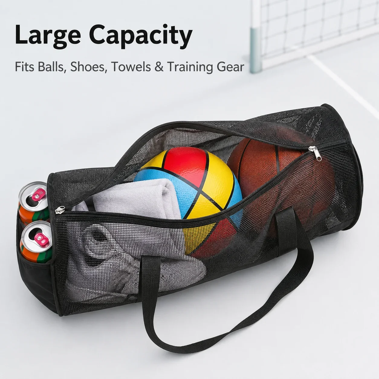 Mesh Sports Ball Storage Bag Large Capacity PVC Portable Breathable Zipper Carry Bag for Basketball Soccer Volleyball Yoga Gym