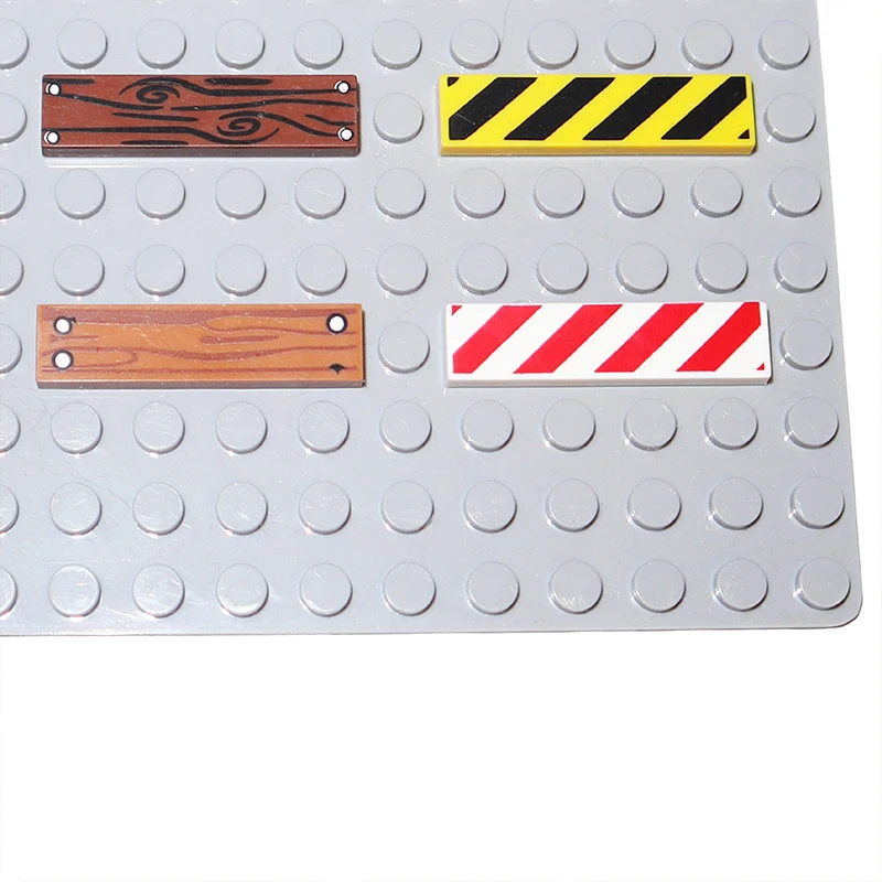 50PCS MOC Tile Smooth Printed 1x4 Size 1*4 Assemble Particles 2431 Wood Grain Pattern Traffic Warning Bricks DIY Toy for Kids