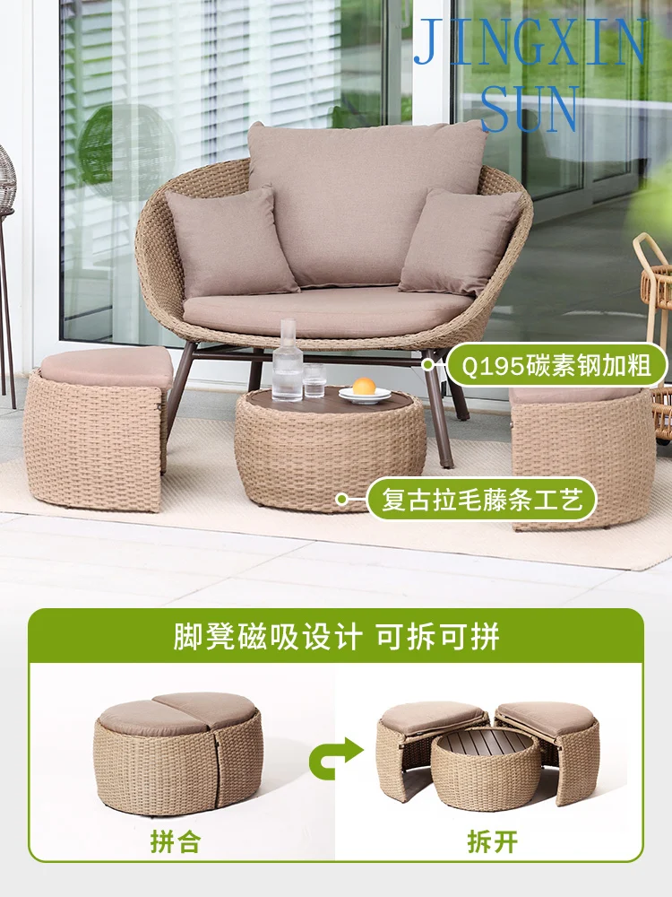 Vine Weaving Casual Chair Home Outdoor Courtyard Vine Chair Combination Tea Drinking Simple Small Tea Table