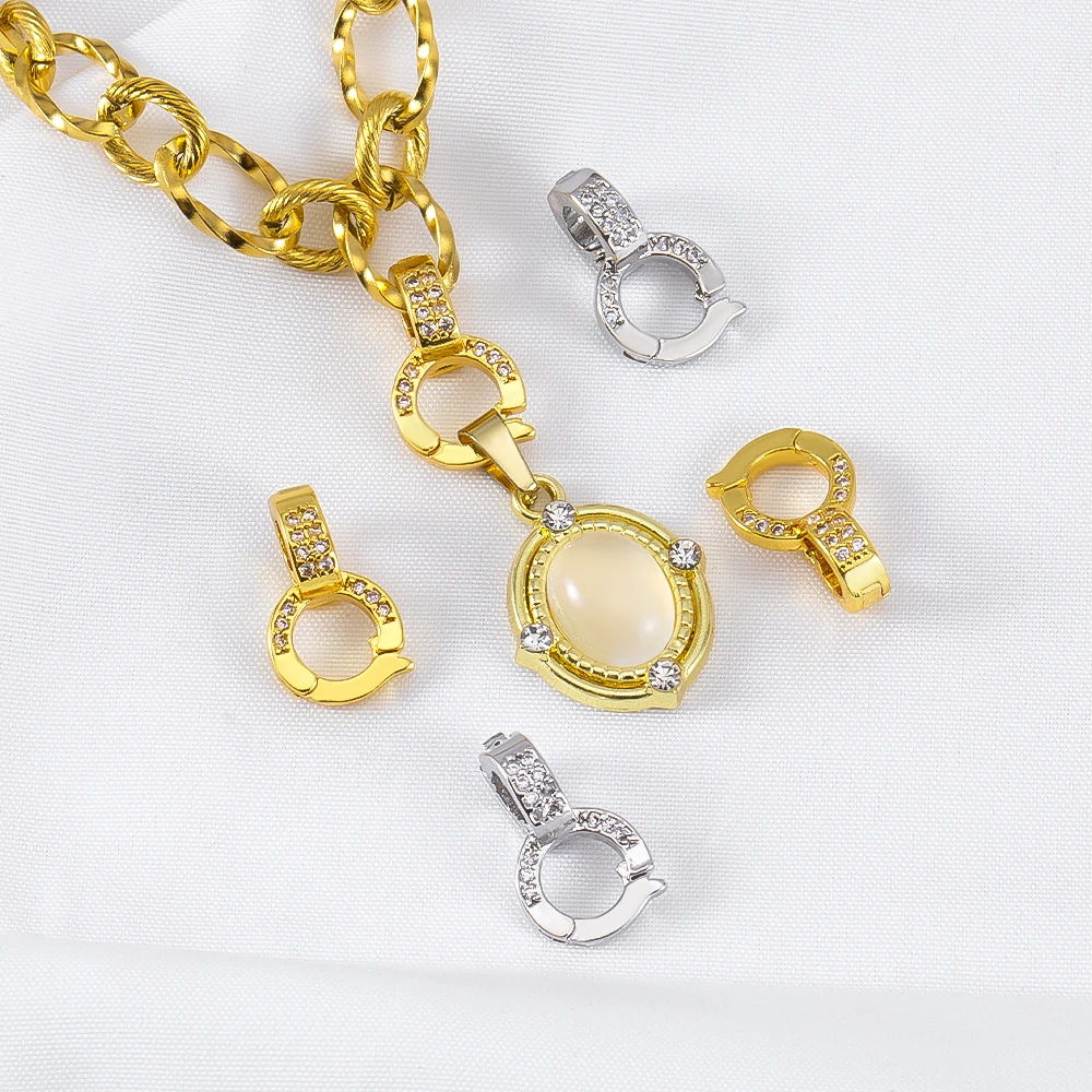 Chiusure a Moschettone Placcate in Oro 18K con Zirconi Incastonati, Ganci in Ottone per Creazione di Gioielli Fai-da-Te, Forniture per Realizzazione di Collane Artigianali