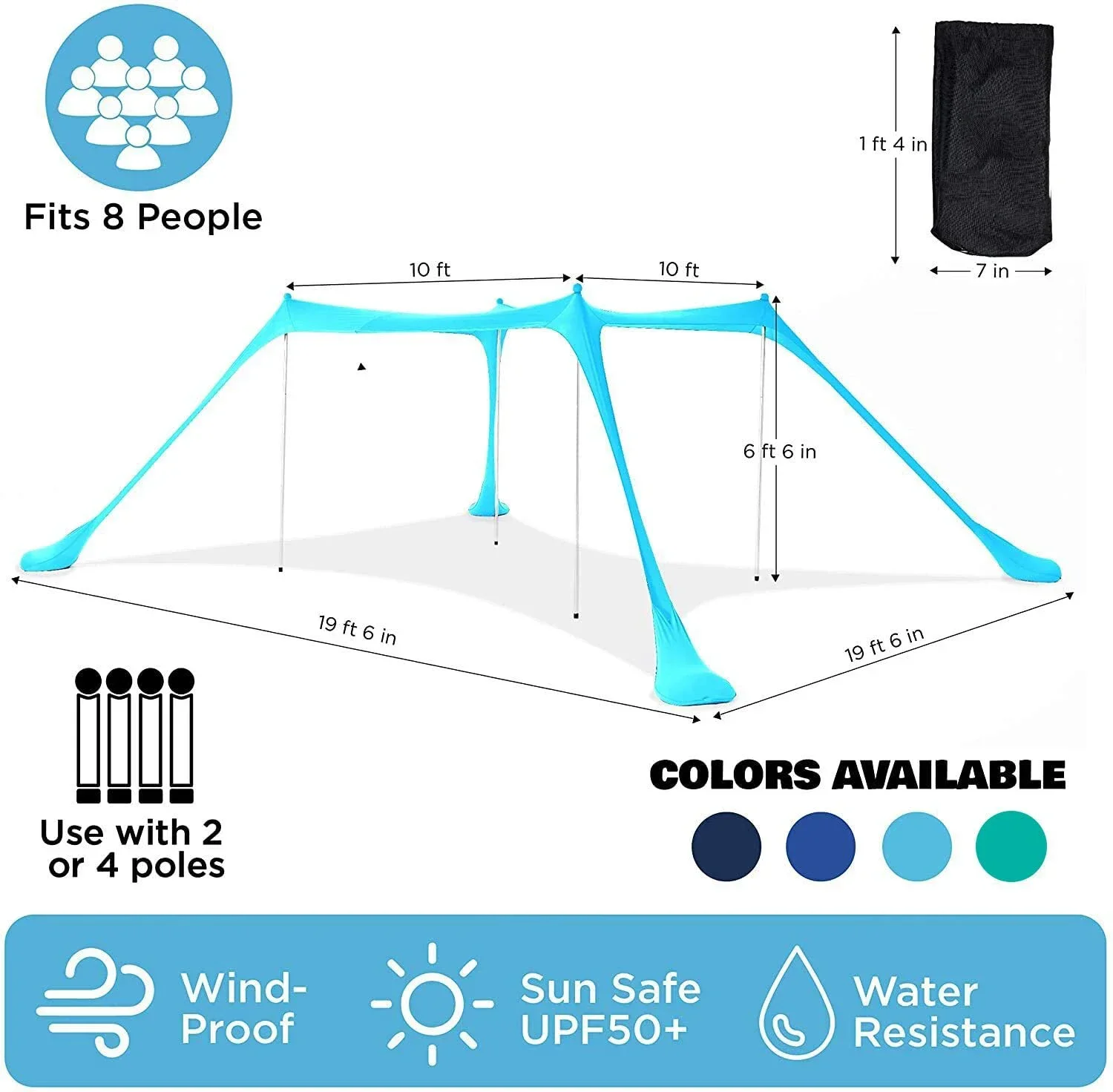 Pop Up Beach Tent Sun Shelter UPF50+ with Sand Shovel, Ground Pegs and Stability Poles, Outdoor Shade for Camping Trips