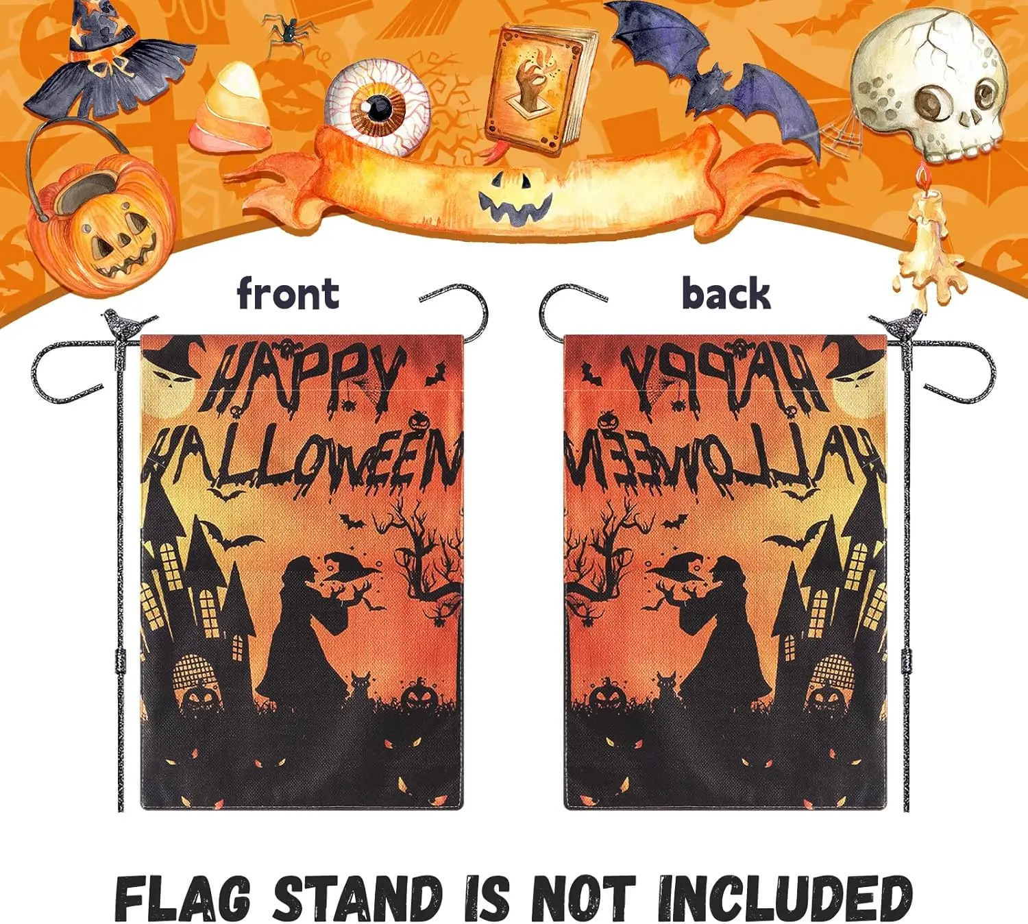 Halloween Garden Flag 12 x 18 Inch Double Sided Jack Olantern Bats Yard Outdoor Flag (ONLY FLAG) (Witch)