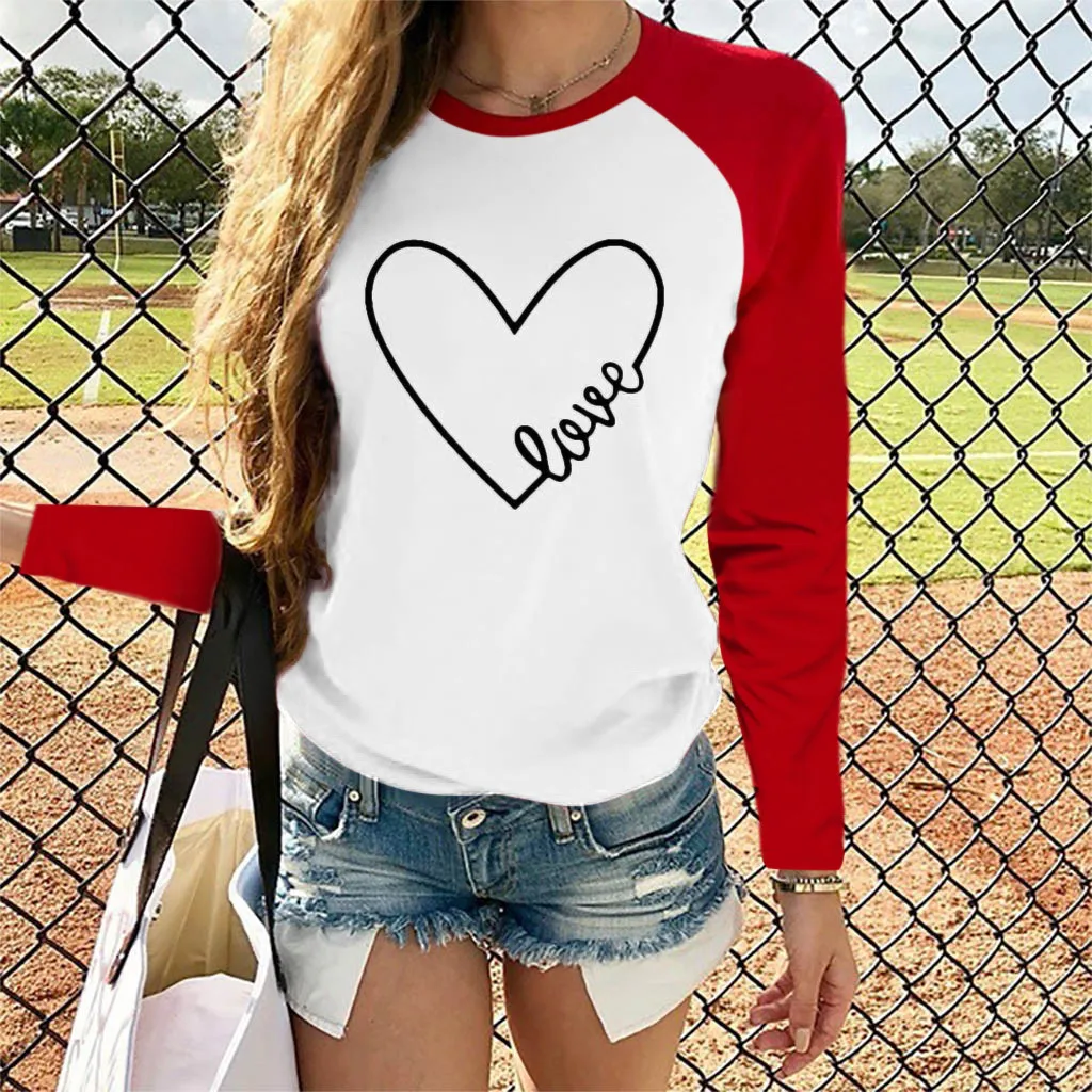 Women'S T-Shirt Valentine'S Day Tee-Shirt Gym Tops O-Neck Long-Sleeved T-Shirts Core Graphic Baggy Summer Y2k Camiseta