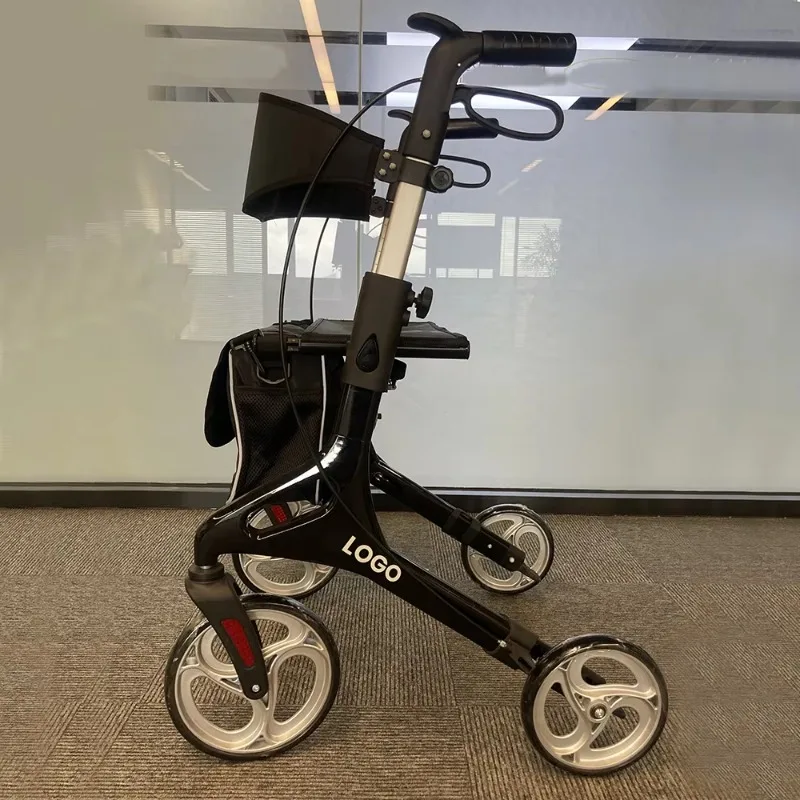 Rollator Walker for Seniors Folding Rollator Walker with Seat and Four 8-inch Wheels-Medical Rollator Walker