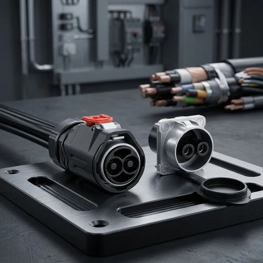 MJ32 2 Pole 120A Circular Power Connector with Gold Plated Contacts V0 Flame Retardant for Charging Pile Applications